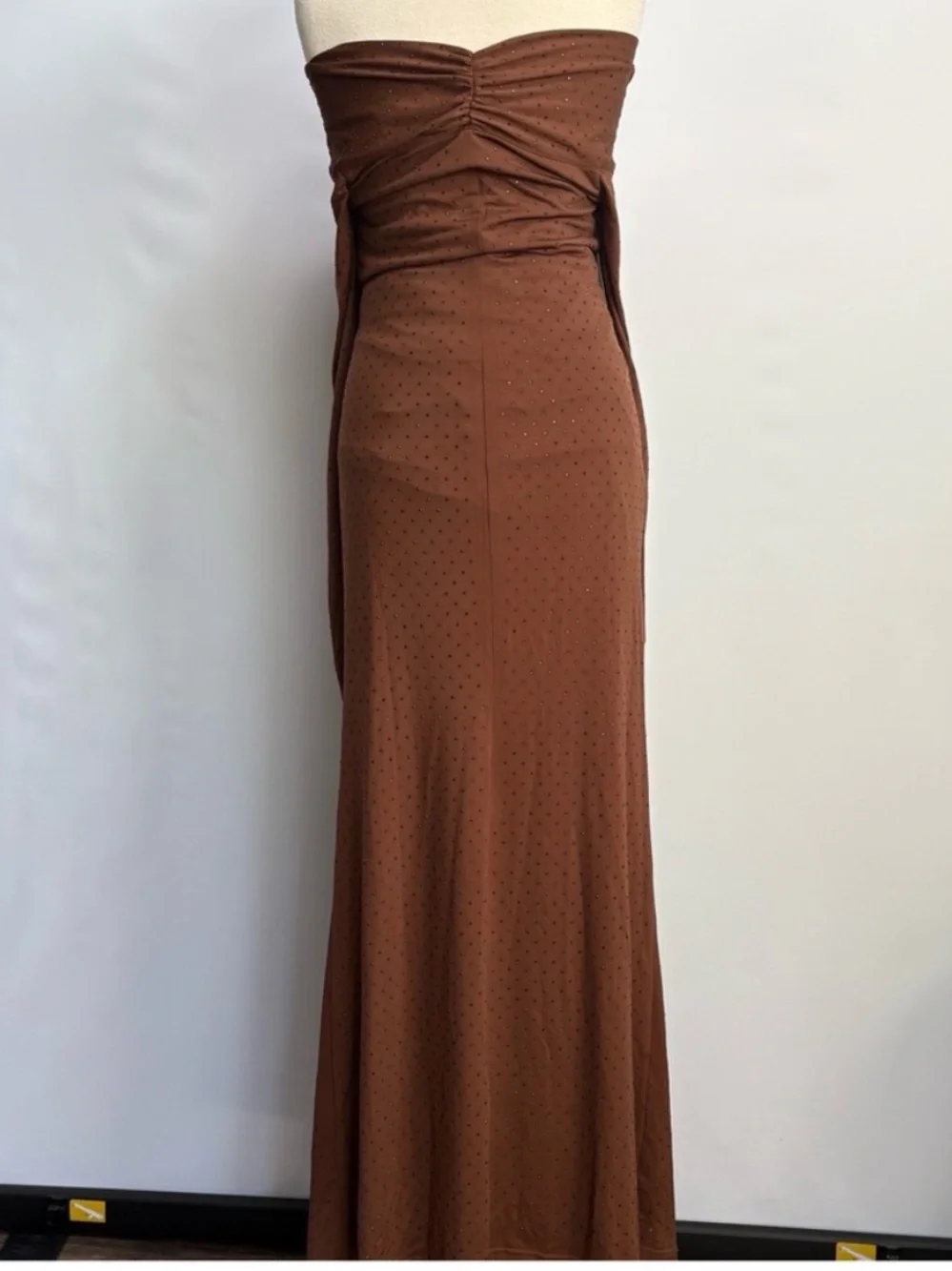 Anthro  Bardot Artura Diamante Fitted Off shoulder Ruched Maxi Dress Event Dates - Picture 11 of 15